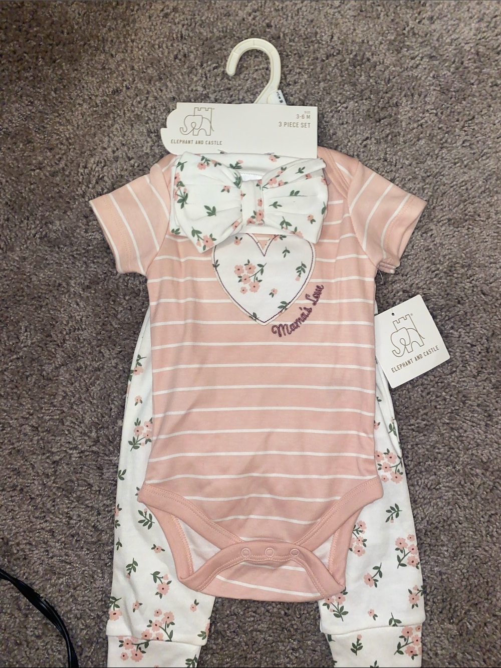 Pink Floral Stripe Baby three Piece Set